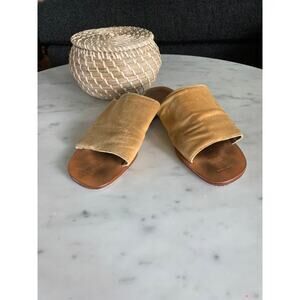 James Smith Yellow Velvet Slides Sandals SZ 39